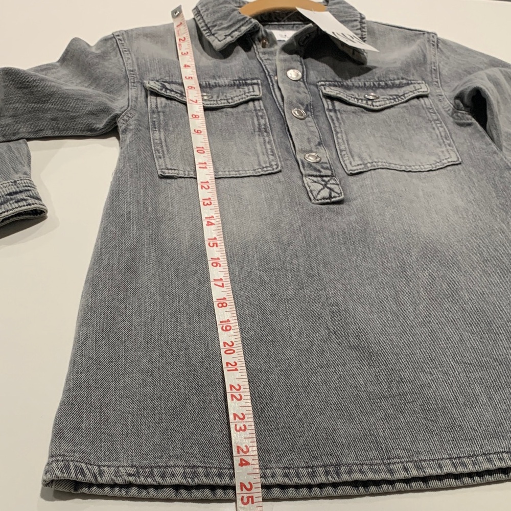 NWT Zara Kids Girls Gray Denim Button-Front Shirt Dress, 8 - Picture 6 of 8